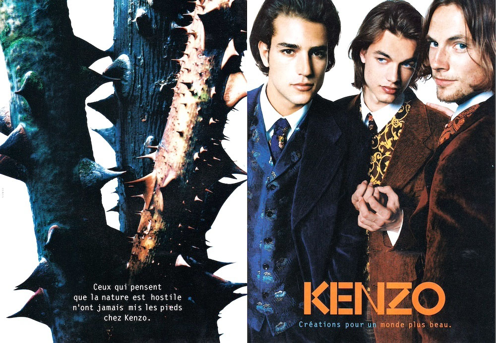 Publicité Kenzo - Créations pour un monde plus beau - Epines - 3 hommes élégants en costume - Agence Nomad - 1996
