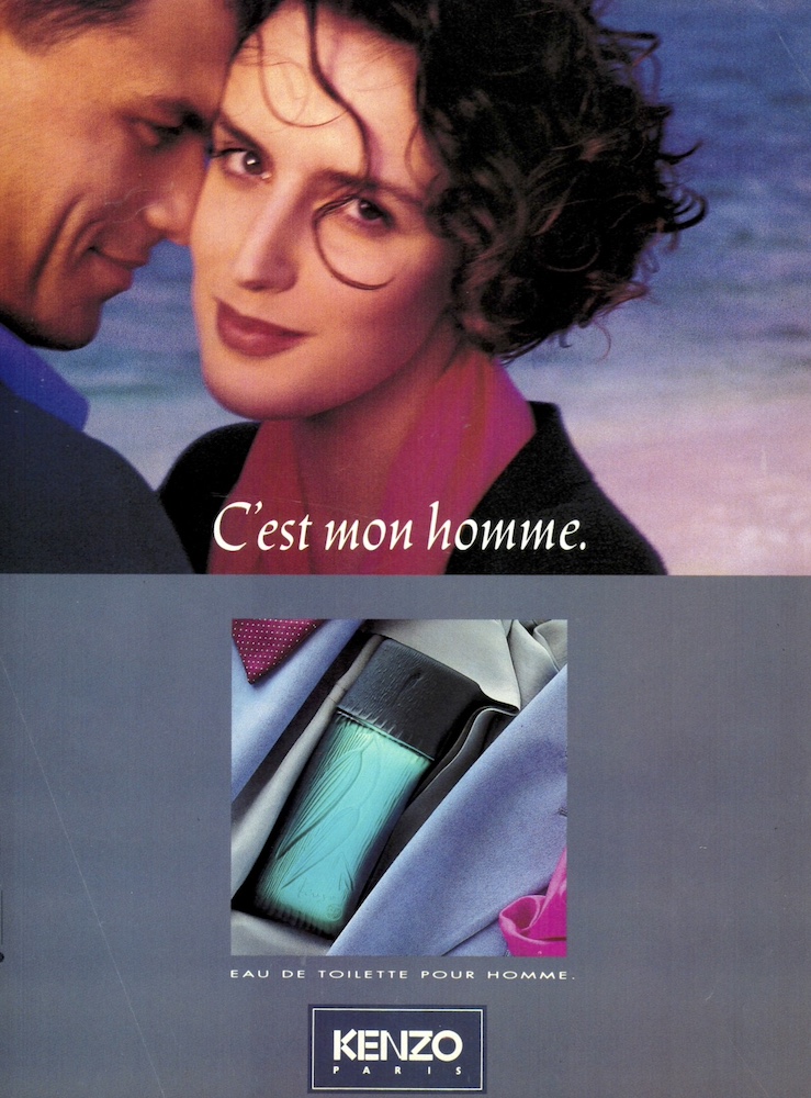 Publicité Kenzo - Kenzo Homme - C'est mon homme - Couple avec la mer derrière - Image montrant le produit