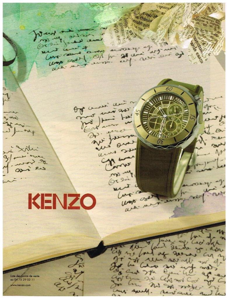 Publicité Kenzo - Montres - Montre posé sur un carnet avec une écriture manuscrite - 2009