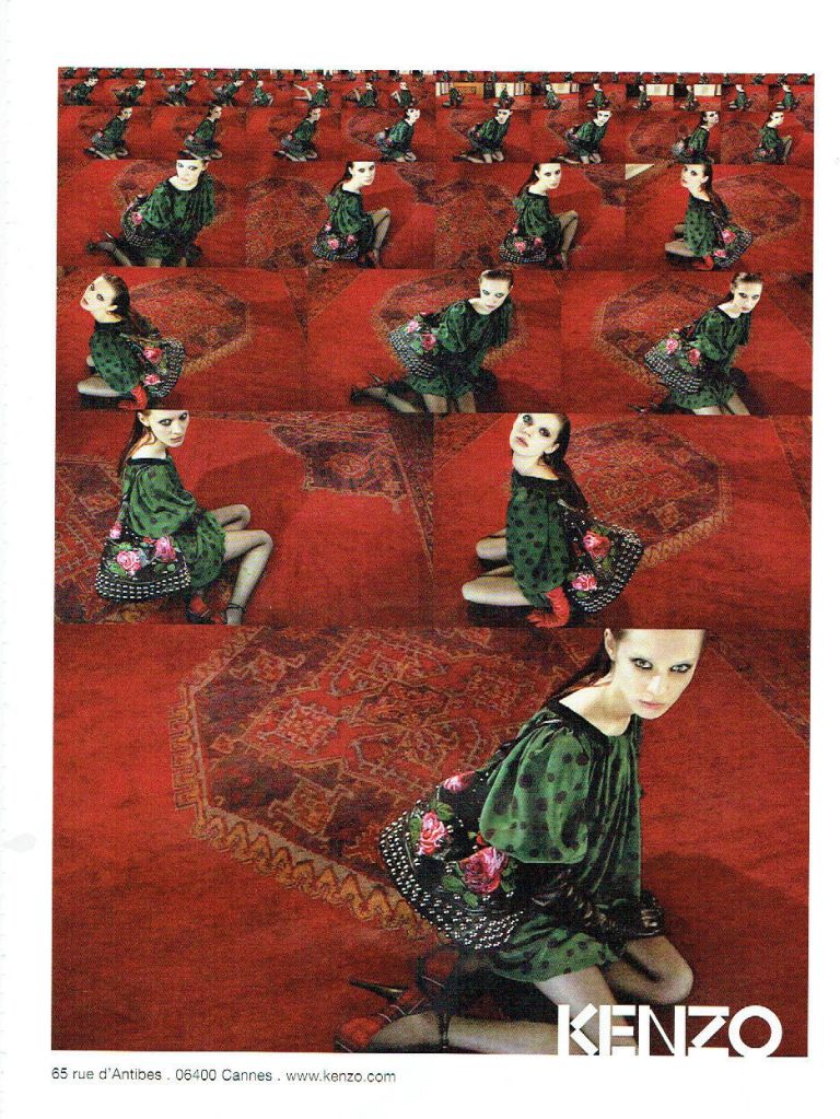 Publicité Kenzo - Prêt à porter - Femme en robe verte avec une multiplication d'images - 2007