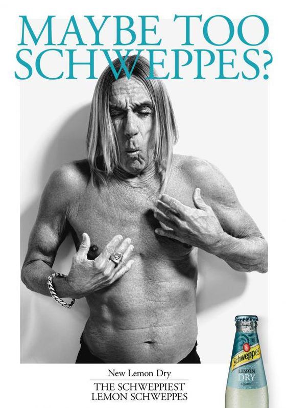 Publicité Schweppes - Schweppes Lemon Dry - Maybe too Schweppes - The Schweppiest Lemon Schweppes - Iggy Pop torse nu - Agence China - 2013