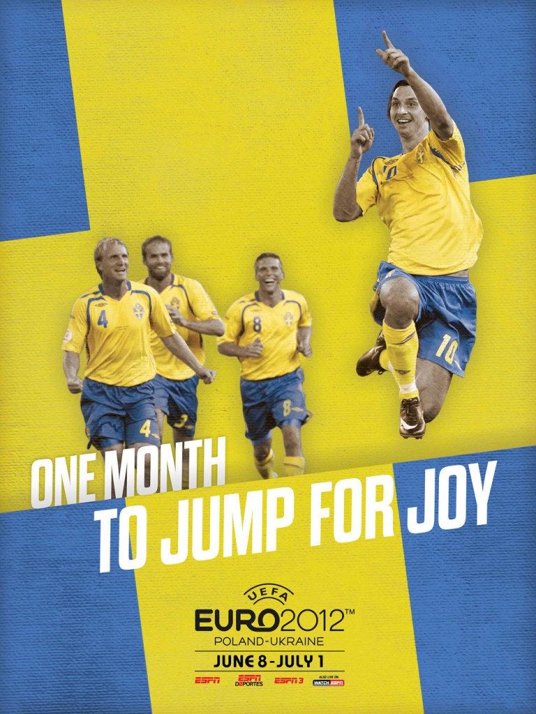 Affiche ESPN - Euro 2012 - One month - Pologne/Ukraine - Suède - Ibrahimovic - One month to jump for joy - Agence Concept Farm - 2012