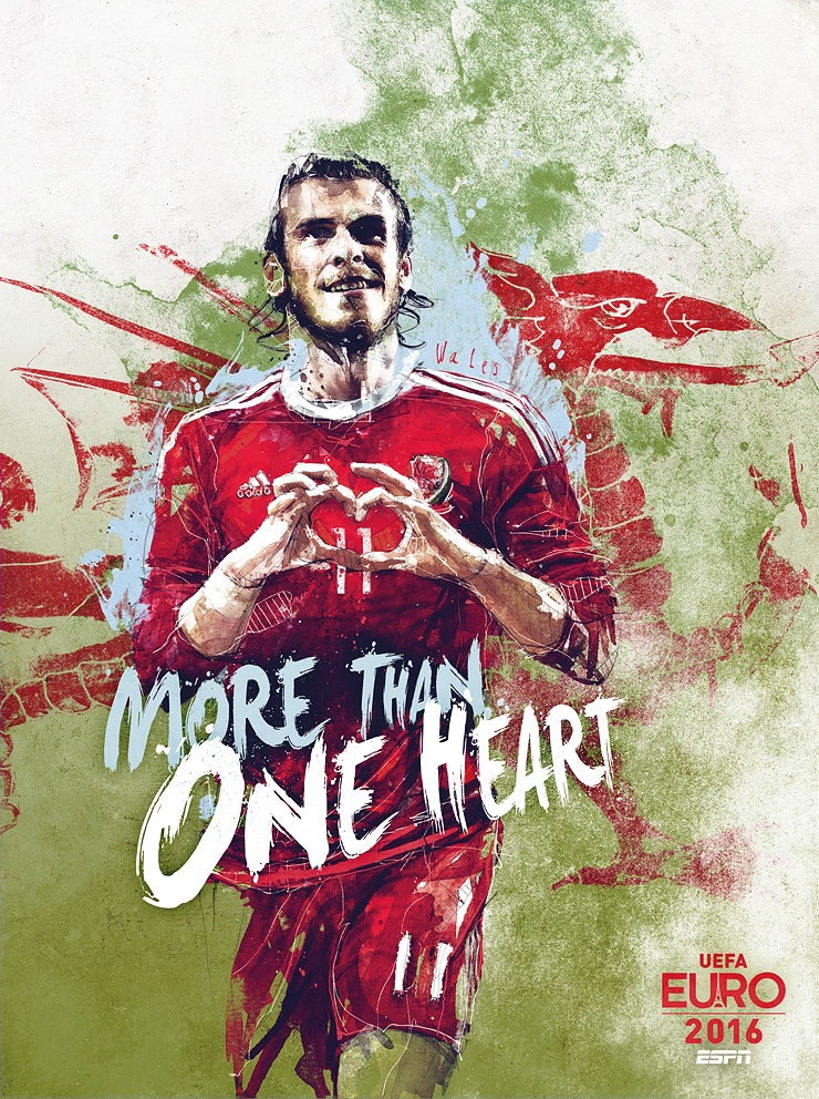 Affiche ESPN - Euro 2016 France - More Than - Pays de Galles - More than one heart - Bale