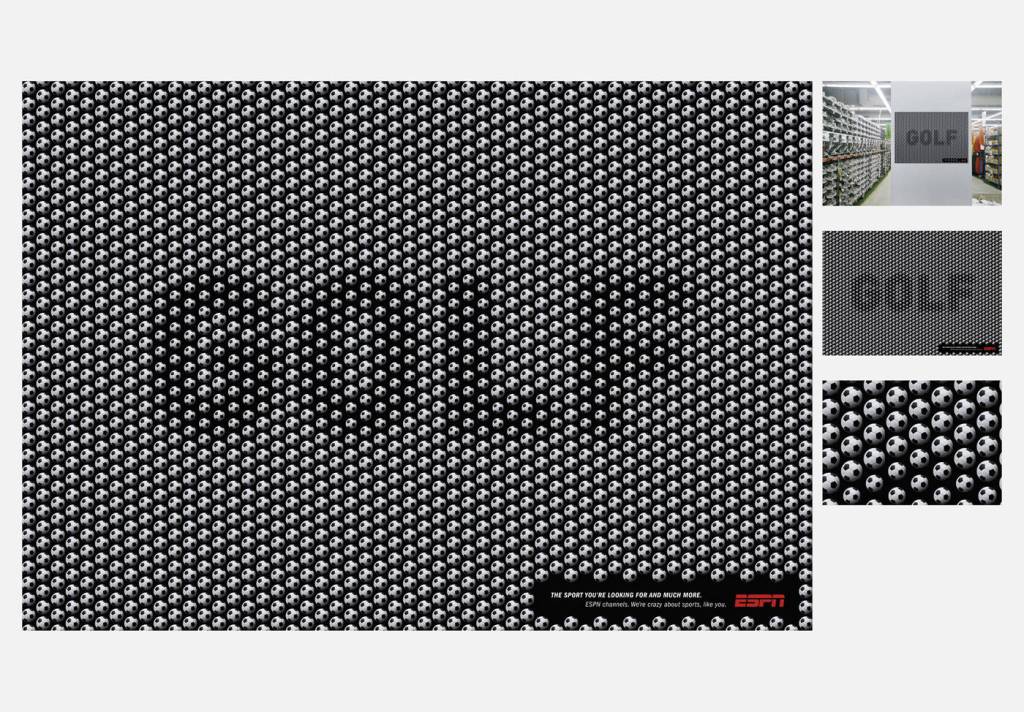 Affiche ESPN - The sport you're looking for and much more - Mot Golf composé de ballons de football - Agence Neogama/BBH - 2008