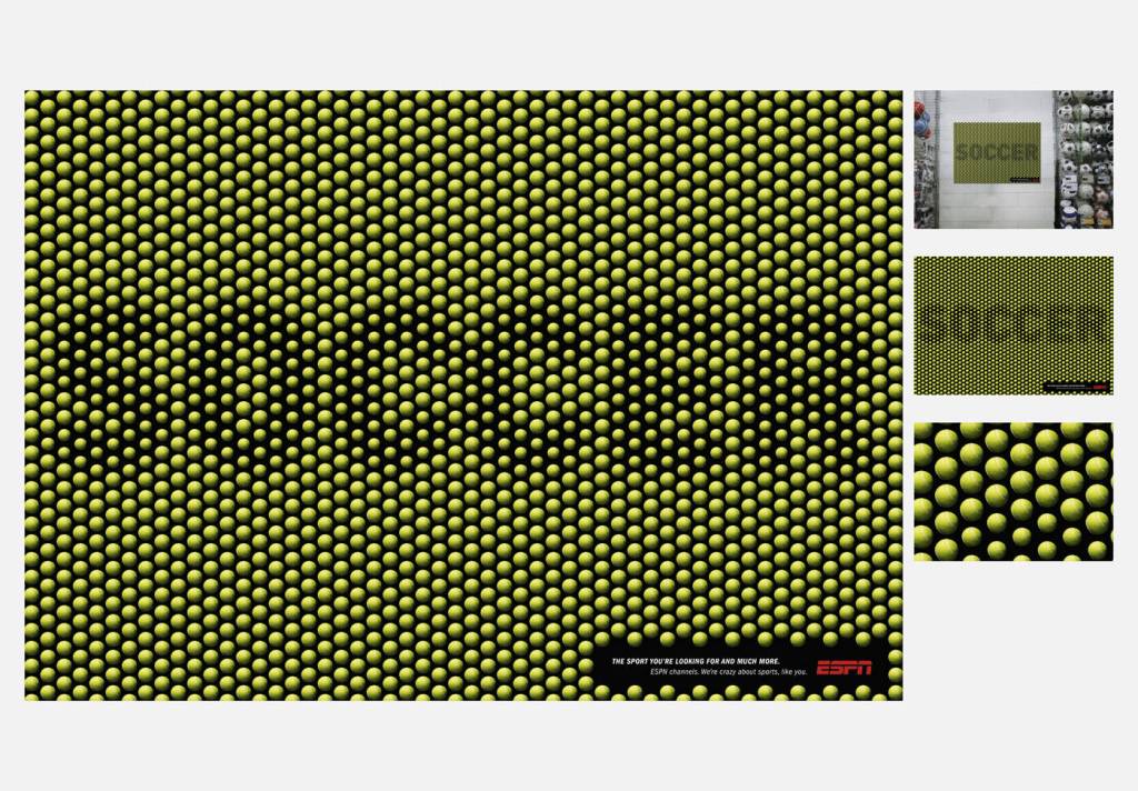 Affiche ESPN - The sport you're looking for and much more - Mot Soccer composé de balles de tennis - Agence Neogama/BBH - 2008