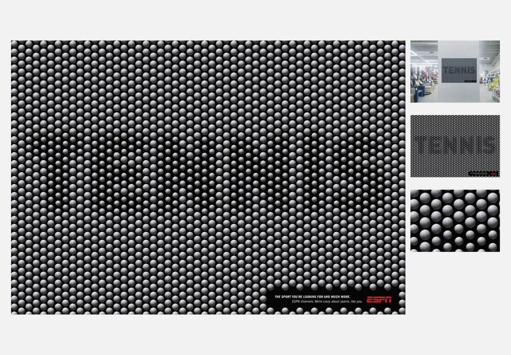 Affiche ESPN - The sport you're looking for and much more - Mot Tennis composé de balles de golf - Agence Neogama/BBH - 2008