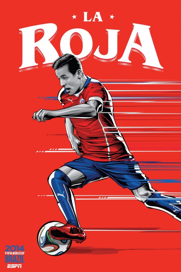 Affiche ESPN - Coupe du monde 2014 - Brésil - Chili - La Roja - Alexis Sanchez - Agence Wieden+Kennedy - 2014