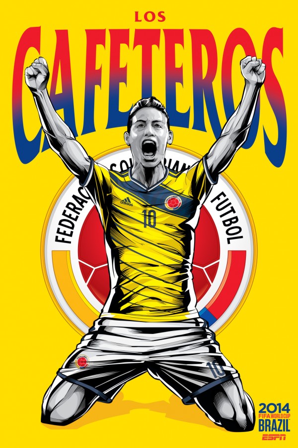 Affiche ESPN - Coupe du monde 2014 - Brésil - Colombie - Los Cafeteros - James Rodriguez - Agence Wieden+Kennedy - 2014