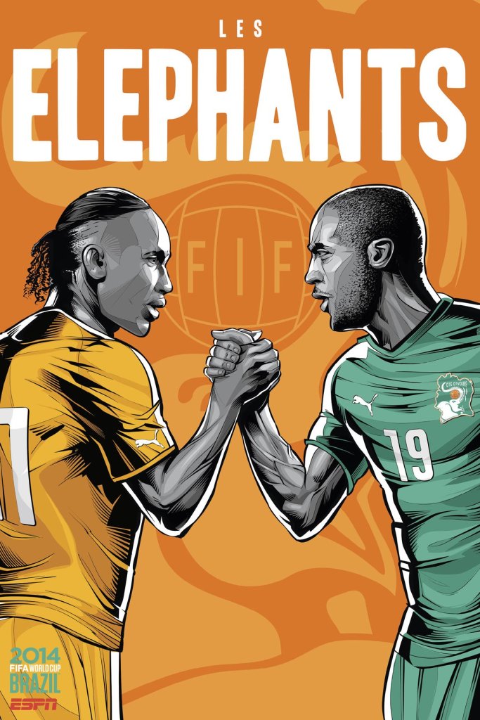 Affiche ESPN - Coupe du monde 2014 - Brésil - Côte d'Ivoire - Les éléphants - Didier Drogba - Yaya Touré - Agence Wieden+Kennedy - 2014