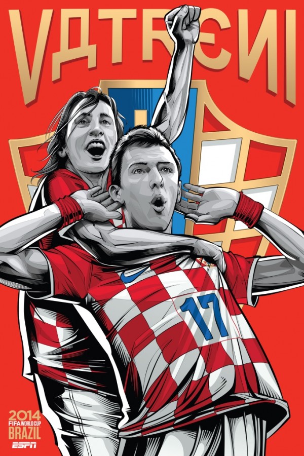 Affiche ESPN - Coupe du monde 2014 - Brésil - Croatie - Vatremi - Modric - Mandzukic - Agence Wieden+Kennedy - 2014