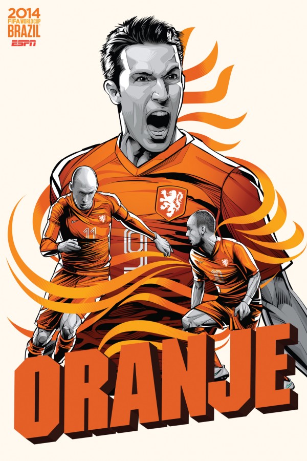 Affiche ESPN - Coupe du monde 2014 - Brésil - Pays-Bas - Oranje - Van Persie - Robben - Agence Wieden+Kennedy - 2014