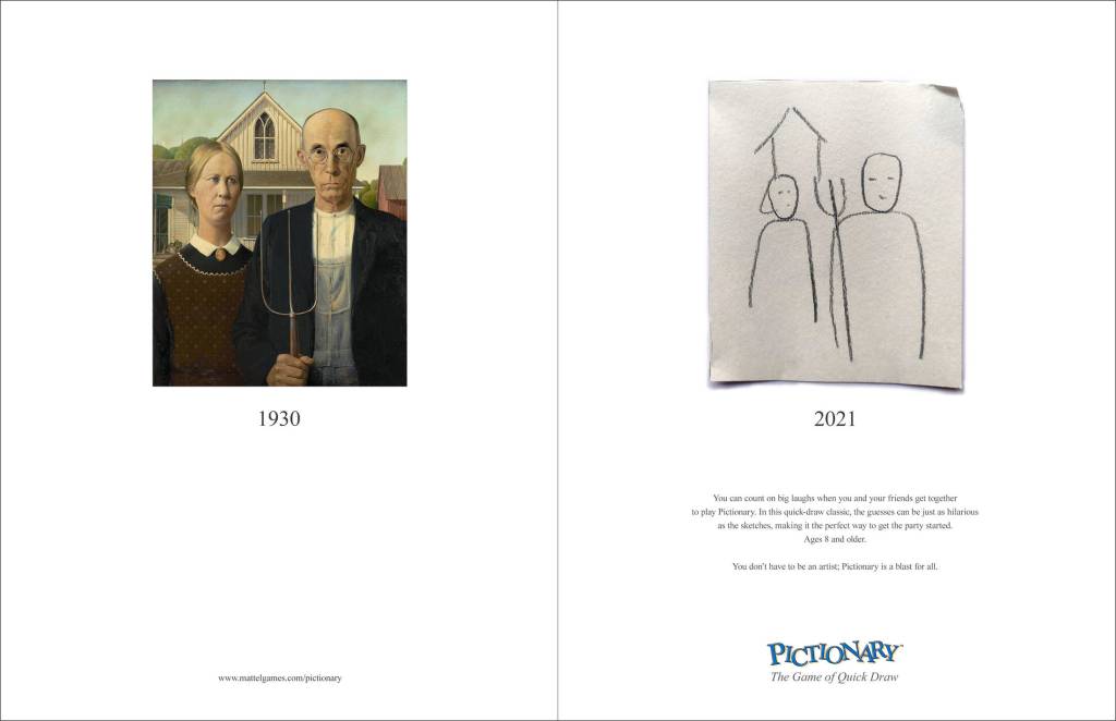 Publicité Pictionary - The game of quick draw -  American Gothic - Grant Wood - 1930 - 2021 - Viva Institute of applied art - 2021