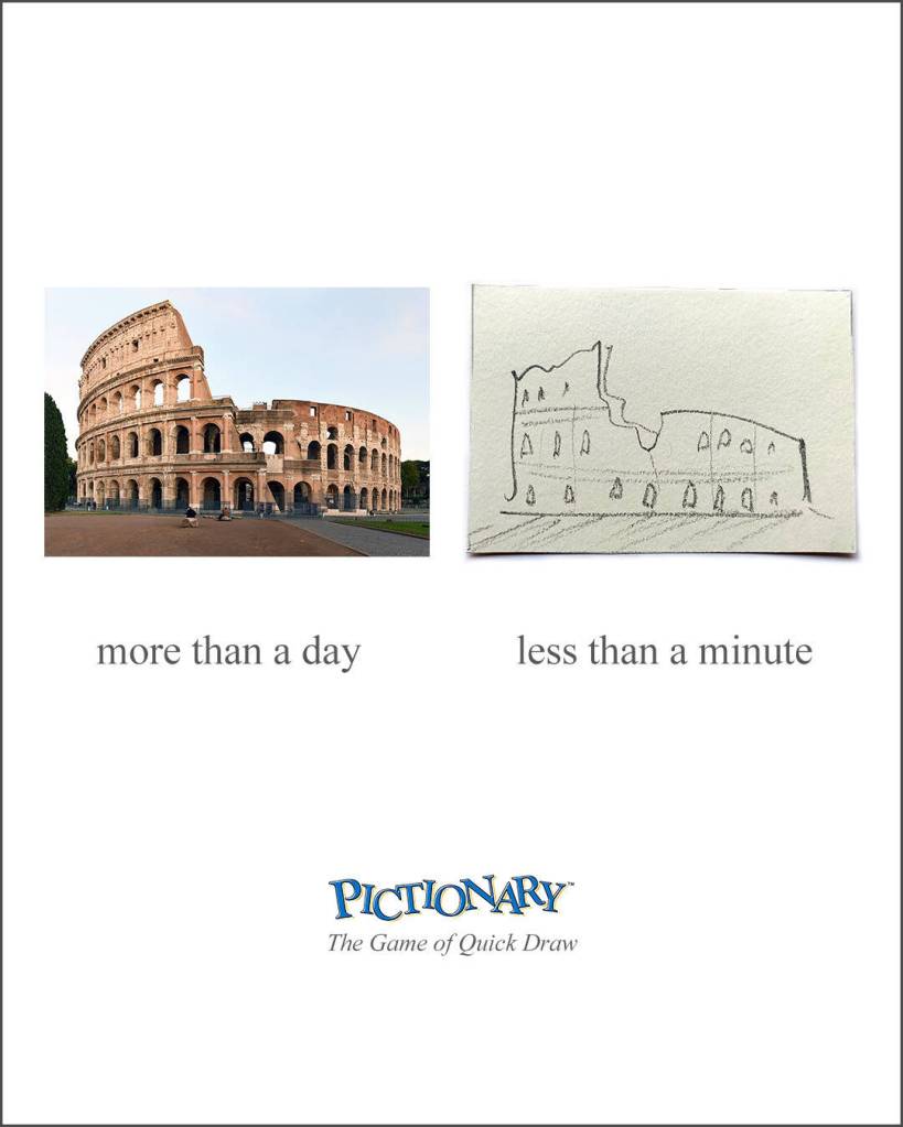 Publicité Pictionary - The game of quick draw - Le Colisée - More than a day - Less than a minute - Institute of applied art - 2021  