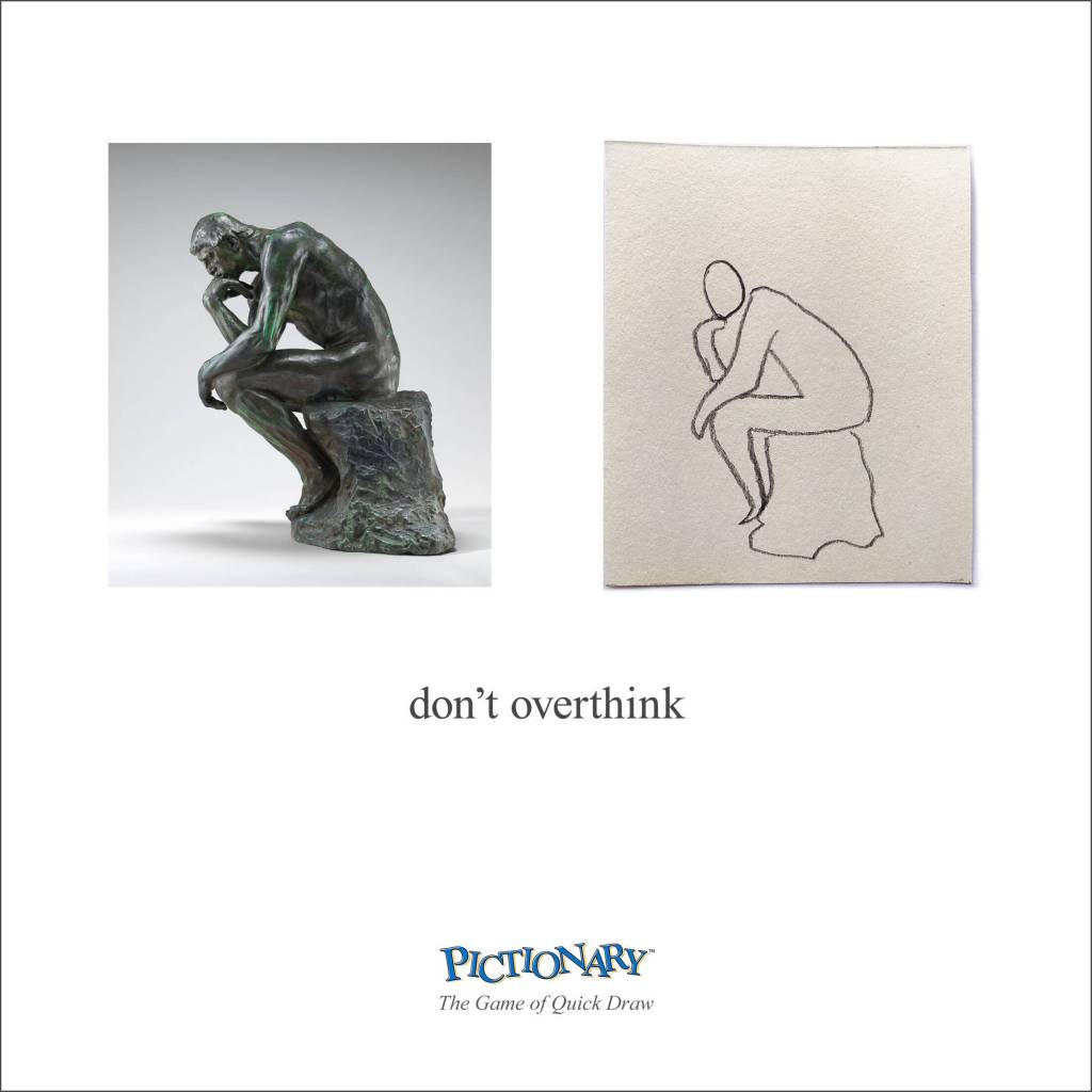 Publicité Pictionary - The game of quick draw - Le penseur - Rodin - Don't overthink - Institute of applied art - 2021  