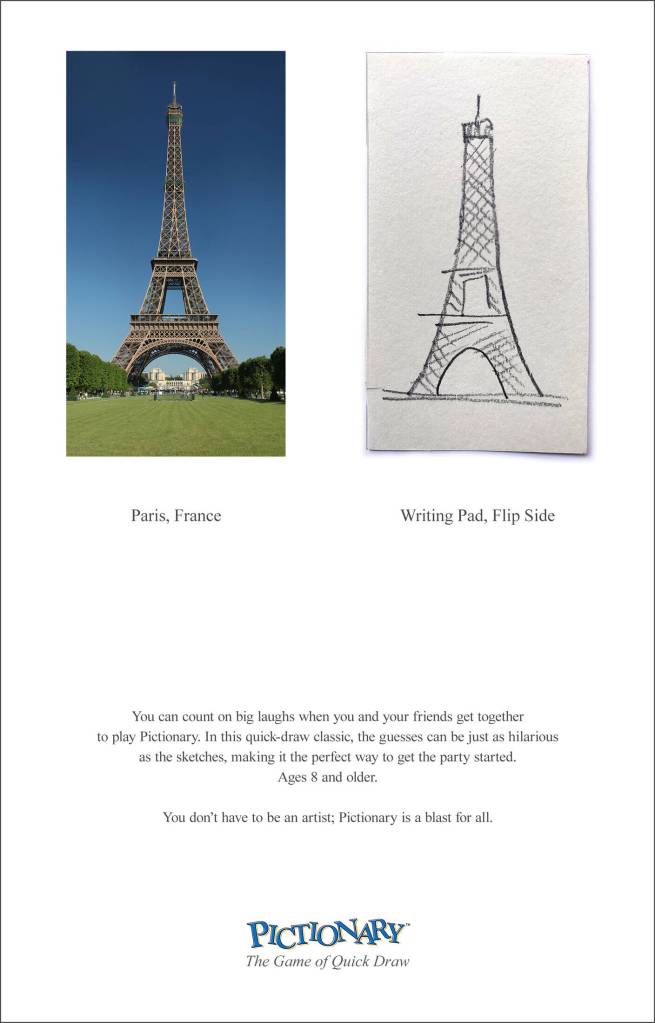 Publicité Pictionary - The game of quick draw - Tour Eiffel - Paris, France - Writing Pad, Flip side - Institute of applied art - 2021  
