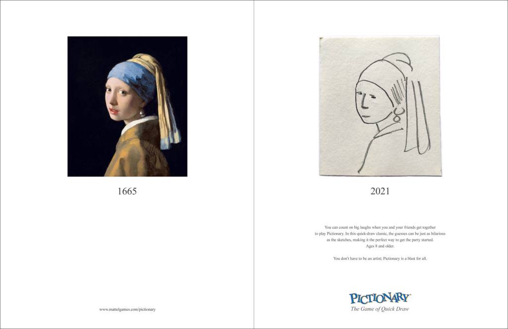 Publicité Pictionary - The game of quick draw - Jeune fille à la perle - Vermeer - 1665 - 2021 - Institute of applied art - 2021  