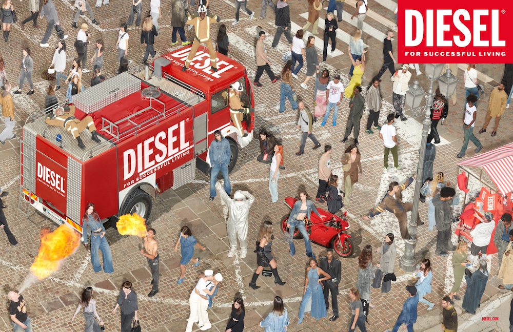 Publicité Diesel - Find the D - Collection Automne Hiver 2023 - Camion de pompiers - cracheurs de feu