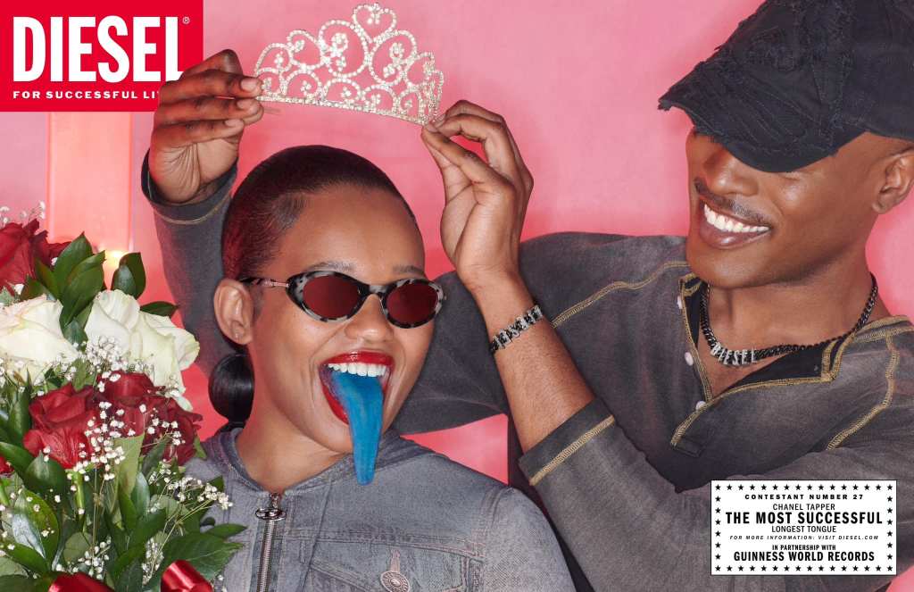 Publicité Diesel - Collection Printemps Été 2024 - The most successful - Guinness World Record -  Chanel Tapper - Longest Tongue