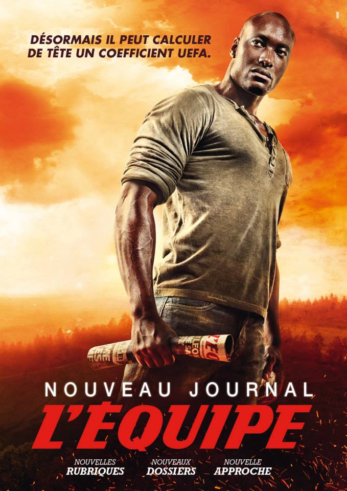 Publicité l'Équipe - Nouveau journal - Super-héros - Désormais il peut calculer de tête un coefficient UEFA - Affichage - DDB - 2013