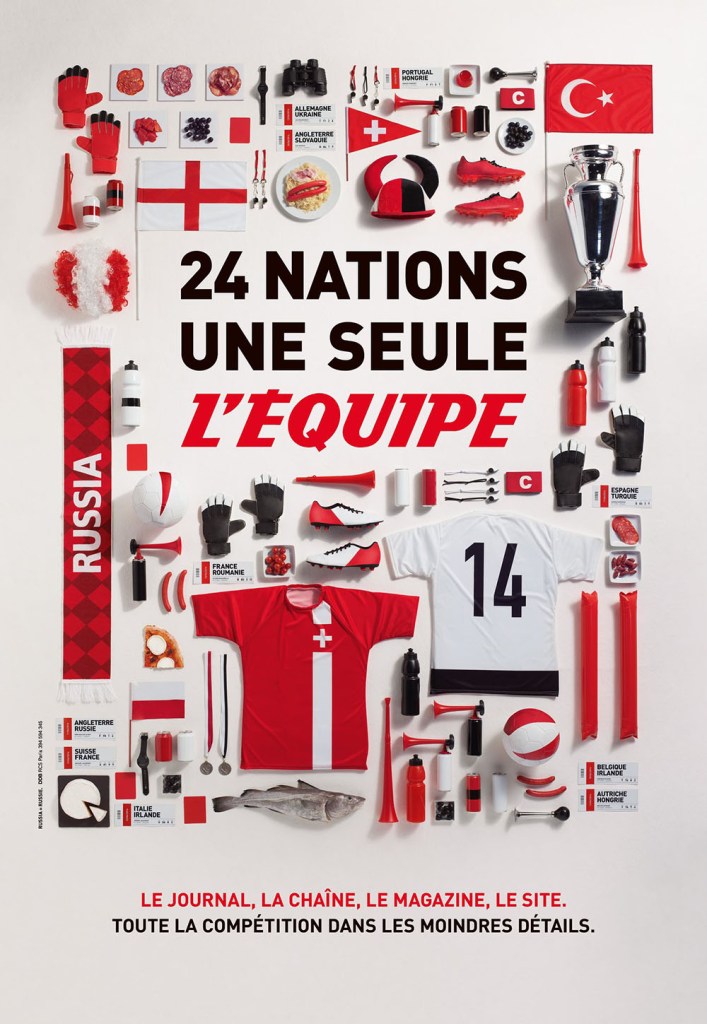 Publicité l'Équipe - Euro 2016 - L'inventaire - 24 nations une seule l'Équipe - Toute la compétition dans les moindres détails - DDB - 2016 - Verticale