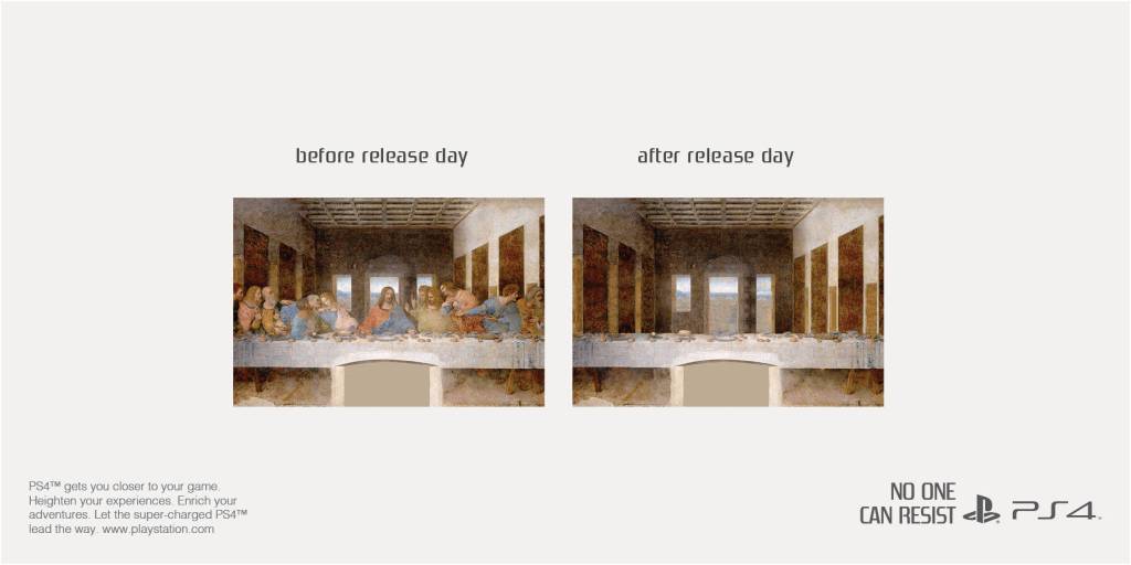 Publicité Playstation - PS4 - No one can resist - Les personnages d'un tableau célèbre disparaissent - Léonard de Vinci "La Cène" - Collège Algonquin - Canada - 2019