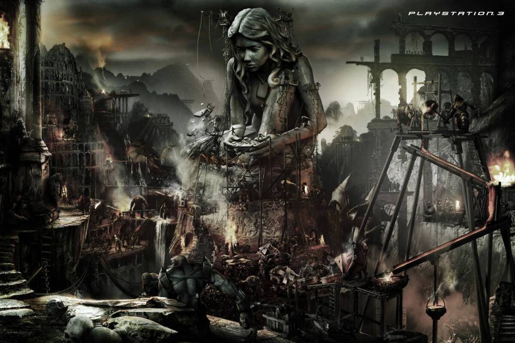Publicité Playstation - PS3 - Des orcs construisent une statue d'une gameuse - Agence BBDO - Chili - 2008
