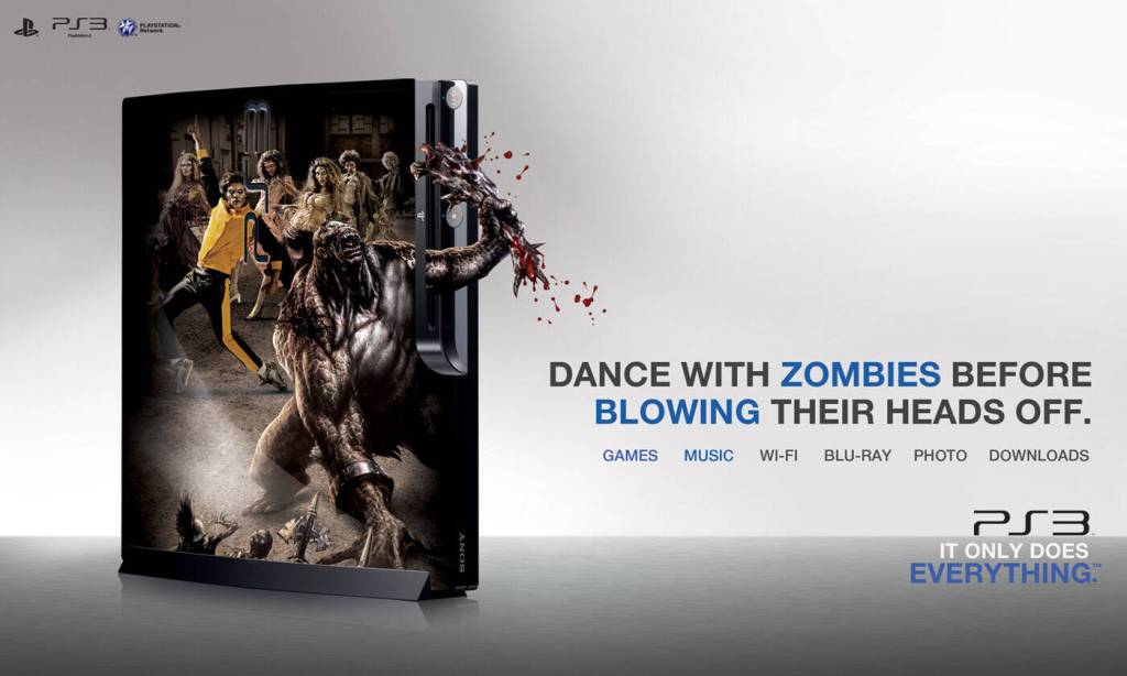Publicité Playstation - PS3 - It only does everything - Dance with zombies before blowing their heads off - Des danseurs  près d'un zombie inquiétant - Agence Diagonal - Mexique - 2009