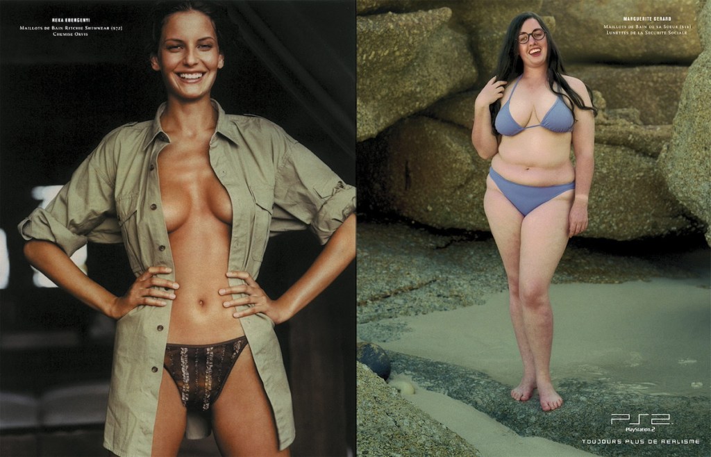 Publicité Playstation - PS2 - Toujours plus de réalisme - Side by side - Reka Ebergenti - Maillots de bain Ritchie Swimwear, chemise Orvis - Marguerite Gérard - Maillots de bain de sa soeur, Lunettes de la sécurité sociale - Agence TBWA 