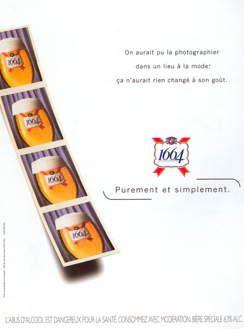 Publicité 1664 - Purement et simplement - Verre de bière en photomaton - On aurait pu la photographier dans un lieu à la mode - Agence BDDP - France - 1998