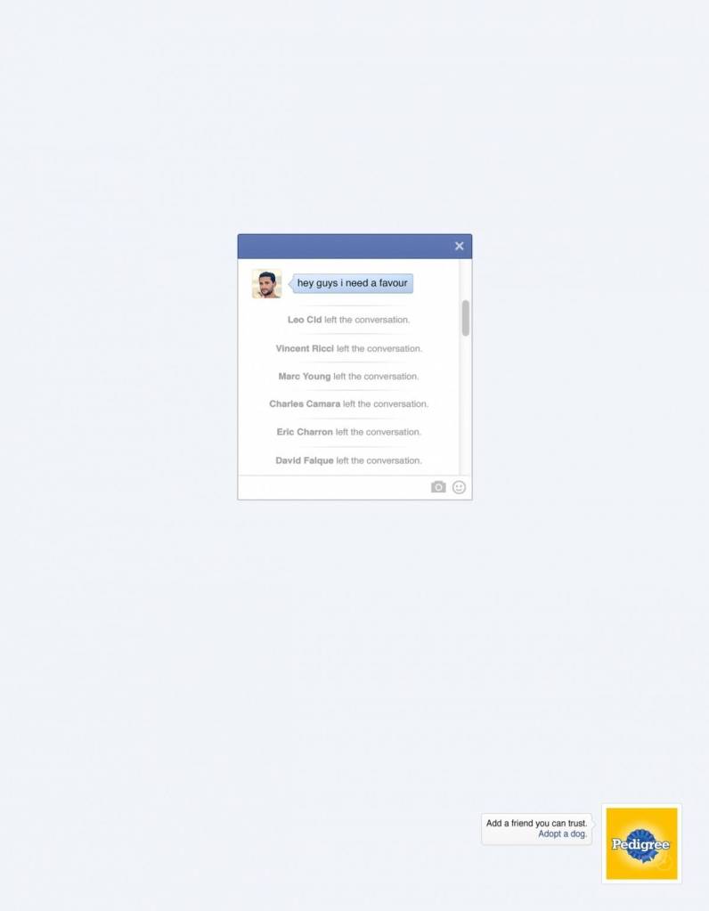Publicité Pedigree - Adoption - Add a friend, you can trust - Réseaux sociaux - I need a favour - publication - Agence CLM BBDO - France - 2015
