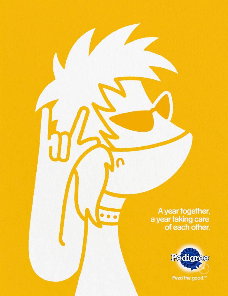 Pedigree - Covid - A year together, a year taking care of each other - Illustrations - Le chien et son maître se confondent - Le chien formant un masque - Rock - Agence BBDO - Mexique - 2021