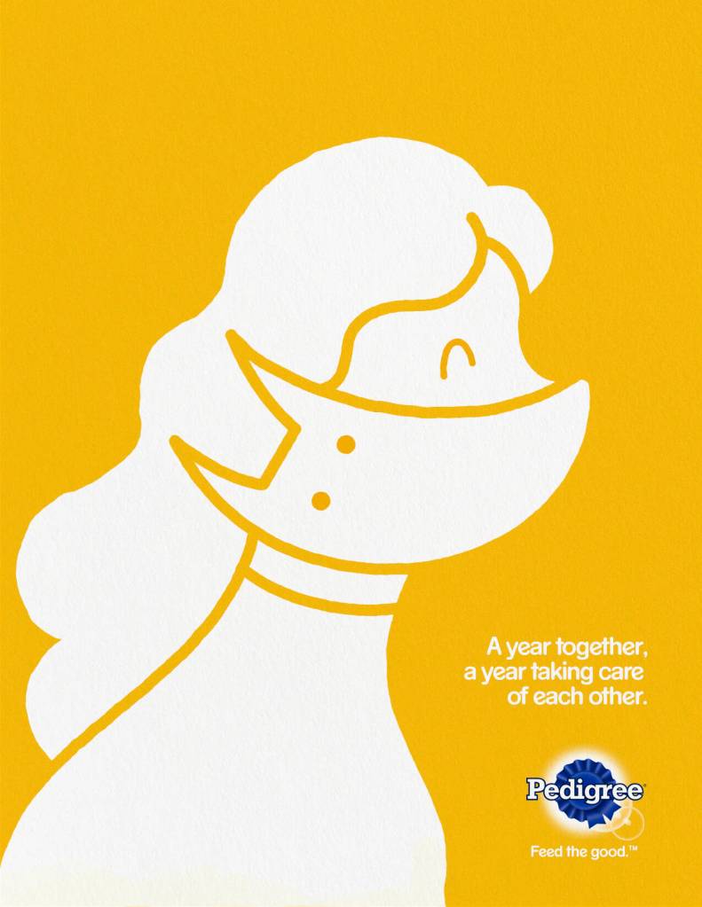 Pedigree - Covid - A year together, a year taking care of each other - Illustrations - La chienne et sa jeune maîtressse se confondent - La chienne formant un masque - Agence BBDO - Mexique - 2021