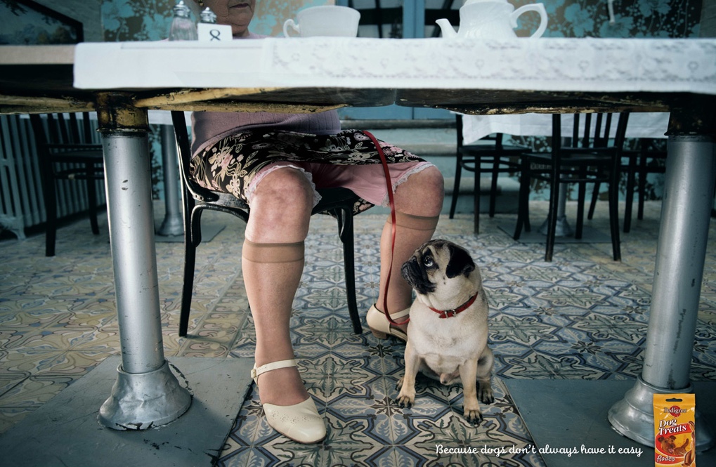 Publicité Pedigree - because dogs don't always have it easy - Les chiens n'ont pas la vie facile - Un chien regarde sous les jupes de sa maîtresse âgée - TBWA - France - 2005