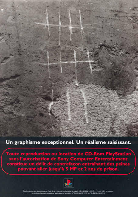 Publicité Playstation - Piratage - Un graphisme exceptionnel. Un réalisme saisissant - Le mur d'une prison avec le décompte des jours - Lutte contre la contrefaçon 