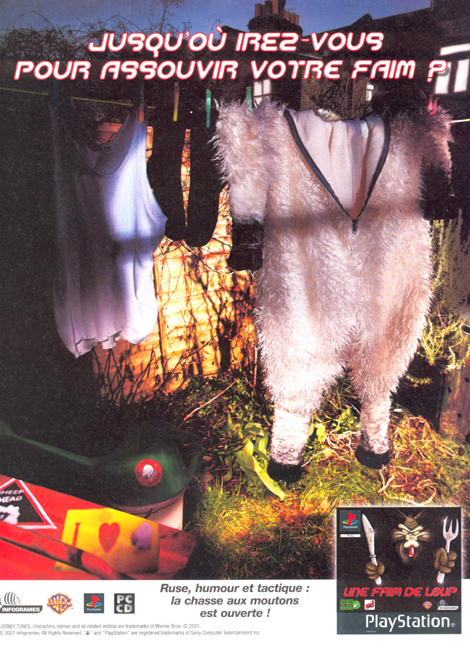 Publicité Playstation - Jeux Vidéo - Une faim de loup - Jusqu'où irez-vous pour assouvir votre faim ? - Un déguisement de mouton sèche sur un fil