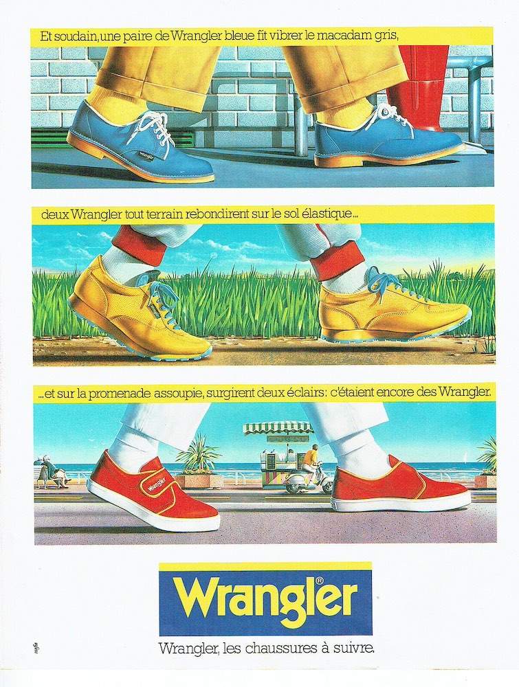 Wrangler - Chaussures - Wrangler, les chaussures à suivre - 3 scènes horizontales avec un gros plan sur les chaussures dans 3 situations différentes - Métro, campagne et plage - Agence Mafia - France