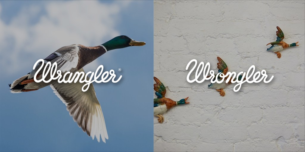 Publicité Wrangler - Wrangler VS Wrongler - Wrangler : Un canard volant dans le ciel - Wrongler - 3 canards de décoration sur un mur - Agence We Are Pi - Pays-Bas