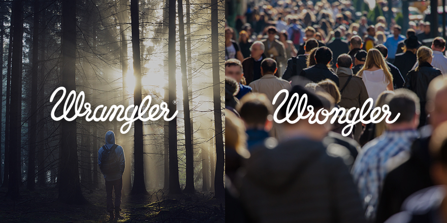 Publicité Wrangler - Wrangler VS Wrongler - Wrangler : Un homme seul dans la forêt - Wrongler - Une foule urbaine - Agence We Are Pi - Pays-Bas