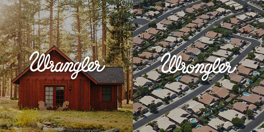 Publicité Wrangler - Wrangler VS Wrongler - Wrangler : Une maison rouge isolé dans les bois - Wrongler - un quartier pavillonnaire - Agence We Are Pi - Pays-Bas