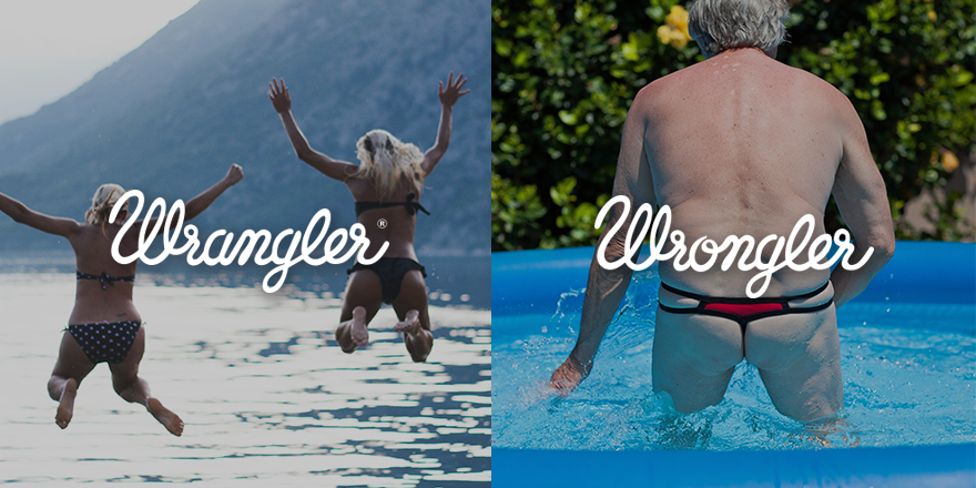 Publicité Wrangler - Wrangler VS Wrongler - Wrangler : Deux femmes âgées sautent dans un lac - Wrongler - Un vieux en string dans une piscine - Agence We Are Pi - Pays-Bas