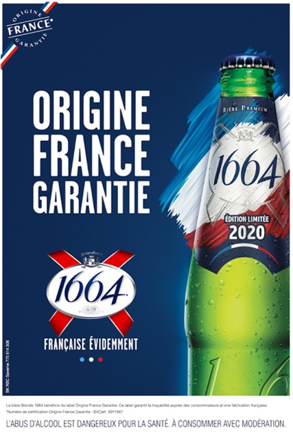 Publicité 1664 - Origine France - Origine France garantie - Gros plan bouteille - drapeau français - Agence la Chose - France - 2020