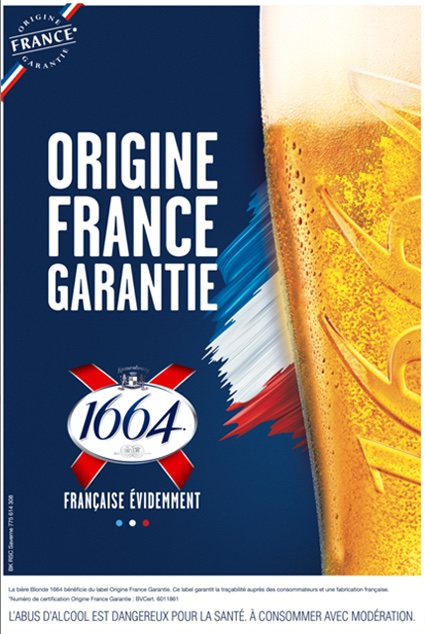 Publicité 1664 - Origine France - Origine France garantie - Gros plan verre - drapeau français - Agence la Chose - France - 2020