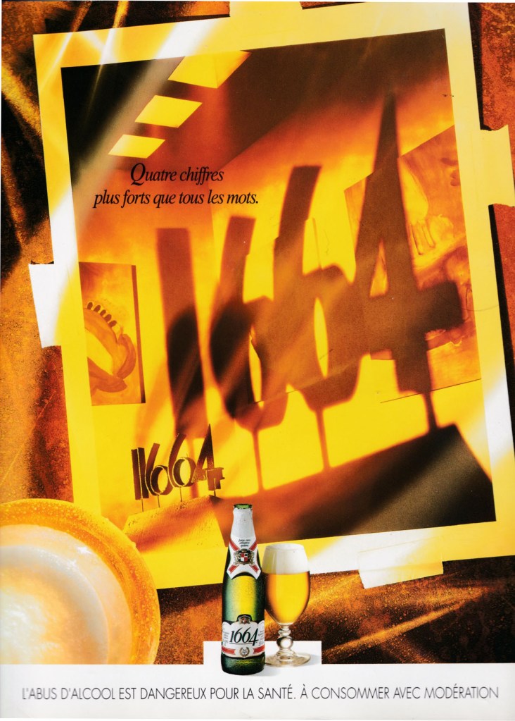 Publicité 1664 - Quatre chiffres plus forts que tous les mots - L'ombre des chiffres 1664 prend de l'ampleur sur un polaroïd - Agence BDDP -France - 1993