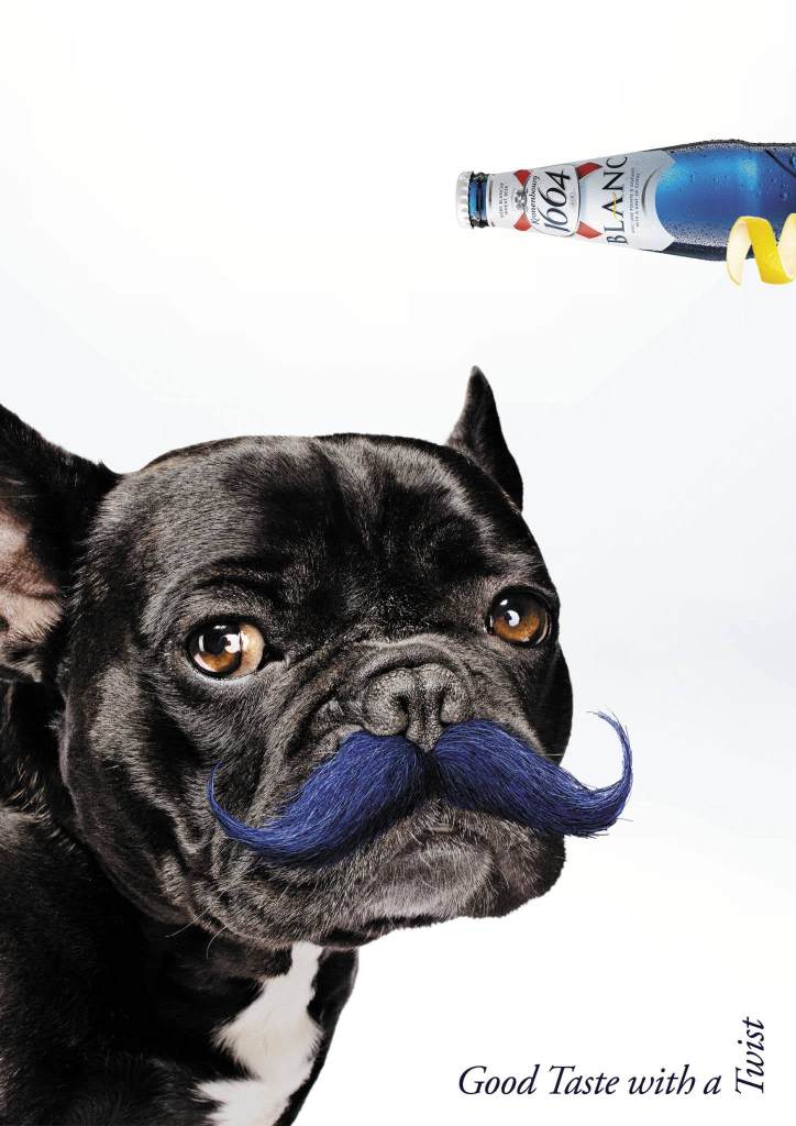 Publicité 1664 - Blanc - Good Taste with a twist - Un bulldog avec une moustache bleue - Agence Fold7 - UK - 2020