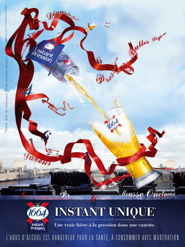 Publicité 1664 - Instant unique - L'instant pression - Explosion visuelle - Pression - Bulles légères - Saveur - Agence Y&R - 2008