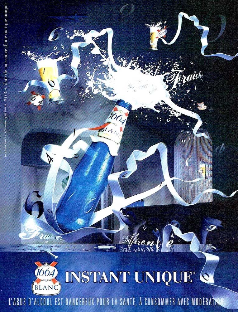 Publicité 1664 - Instant unique - Blanc - Explosion visuelle - Fraîche - Différente - Agence Y&R - 2008 - format vertical