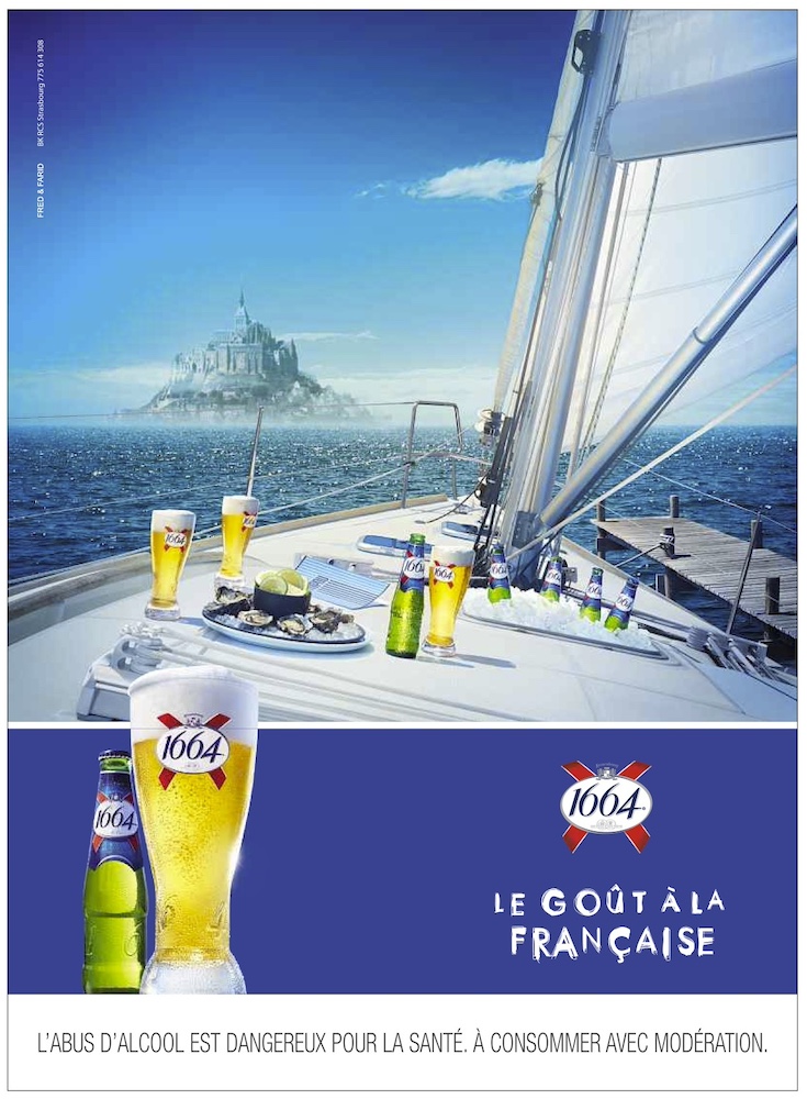 Publicité 1664- Le goût à la française - Mont Saint-Michel - Verres sur le pont d'un bateau - Agence Fred&Farid - 2013-2014 - Annonce presse