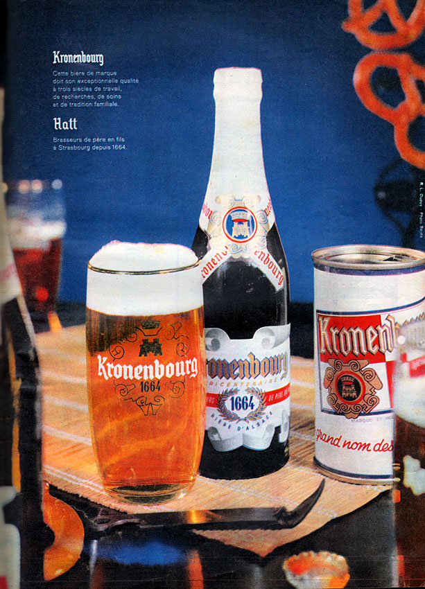 Publicité 1664 - Kronenbourg - 1664 - Un verre, une bouteille, une canette - 1960