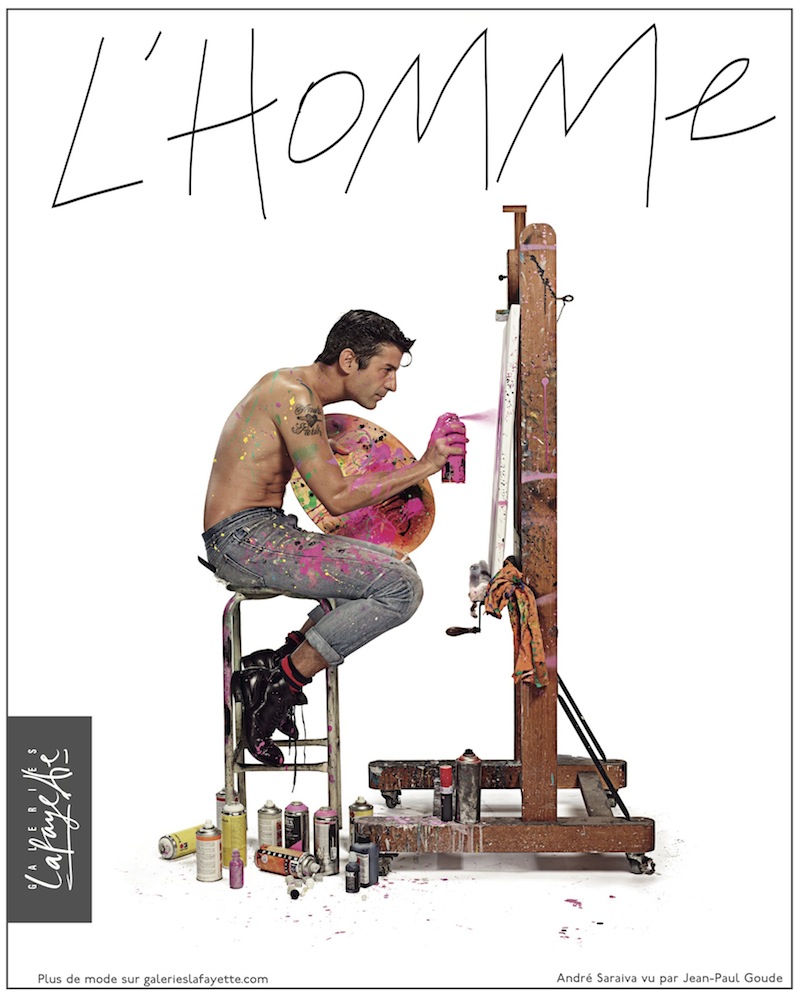 Publicité Galeries Lafayette - L'homme - André Saraiva - L'artiste peint à la bombe une toile de profil - Agence Aubert Storch associés - Jean Paul Goude
