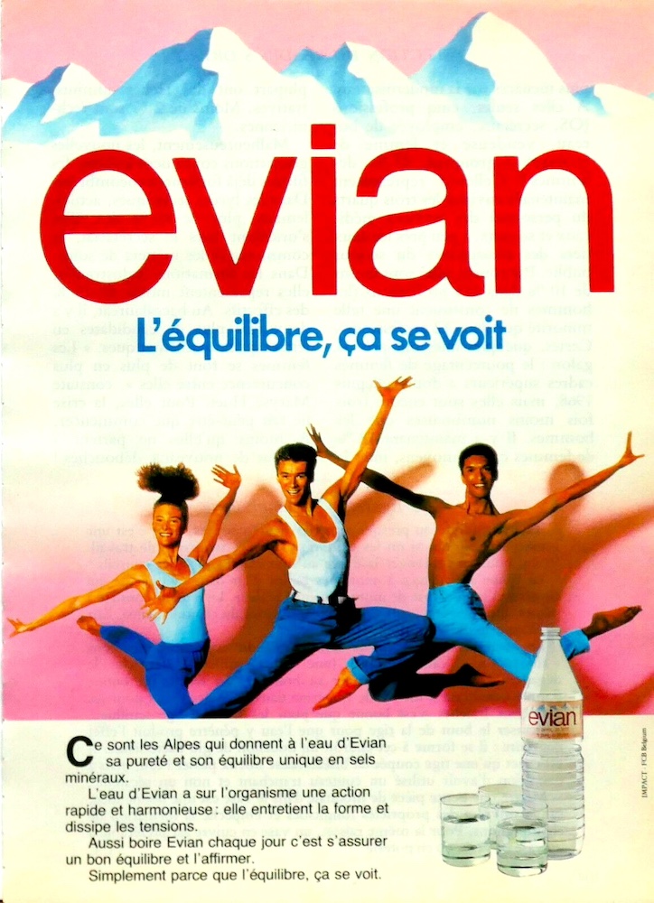 Publicité evian - La force de l'équilibre - Groupe de danseurs en mouvement dont Patrick Dupond - Agence Impact - FCB Belgique